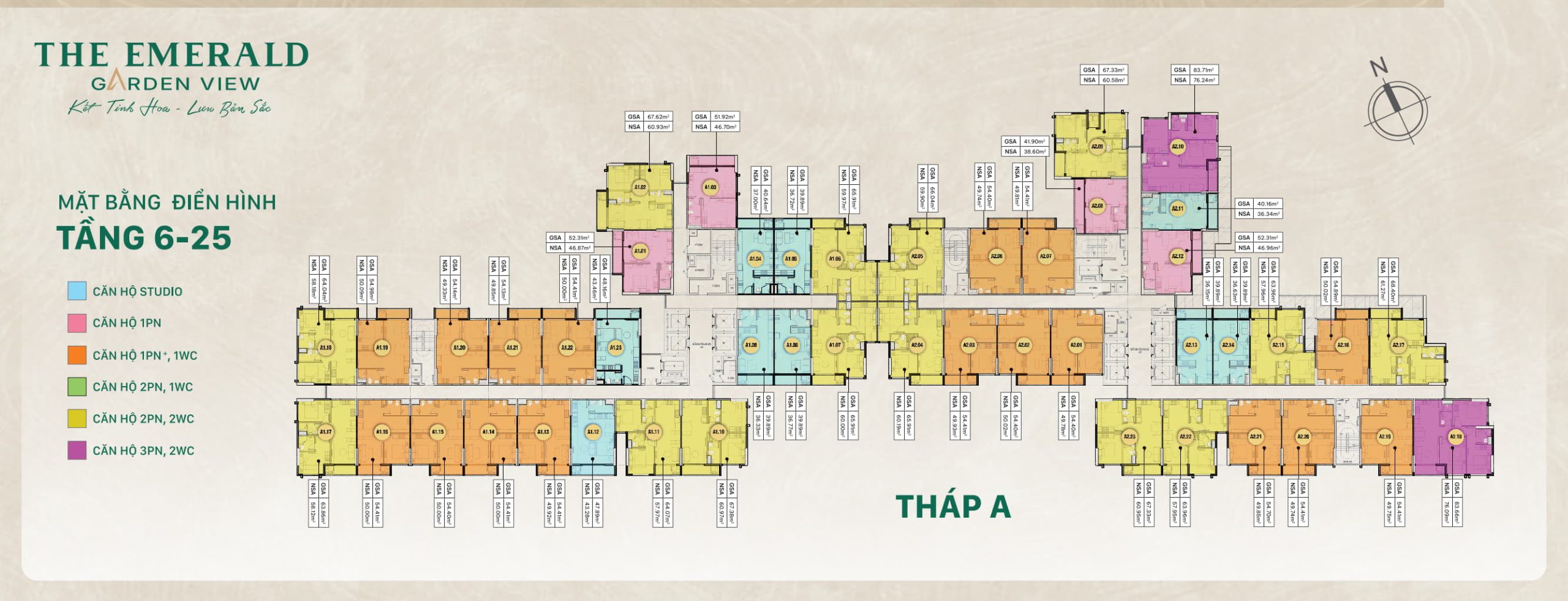 Mặt bằng Tháp A The Emerald Garden View tầng 6 đến tầng 25